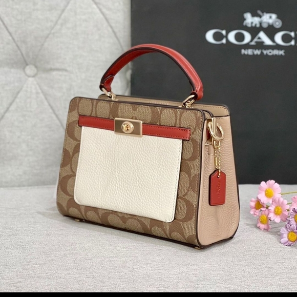 NWT Coach C8318 Mini Lane Top Handle In Colorblock Signature Canvas & Leather - Picture 3 of 5